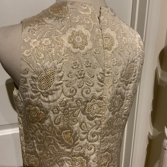 Vintage 1950s Metallic Gold Satin & Lurex Quilted Floral Dress, Medium - Picture 5 of 6